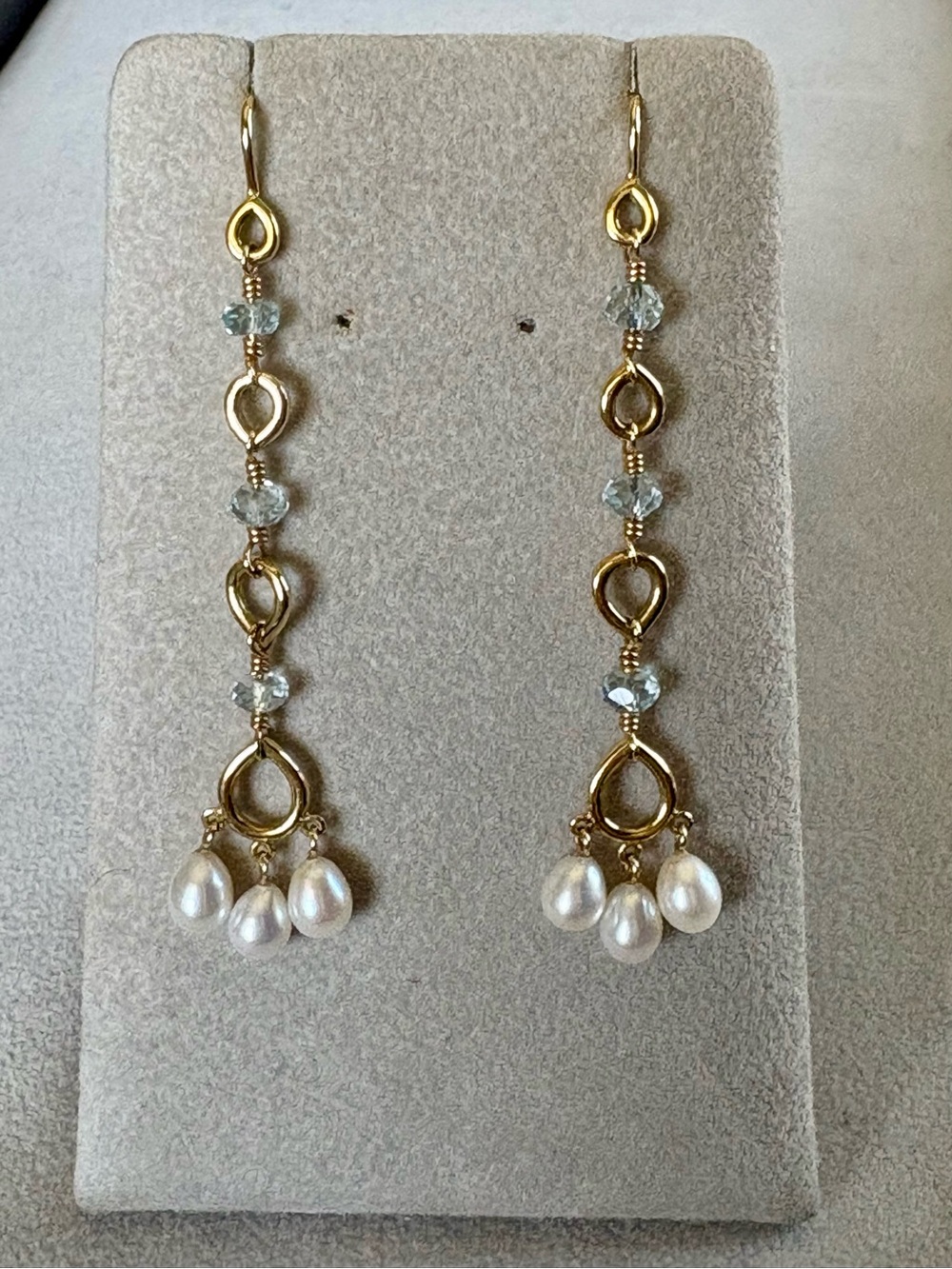 Temple St Clair 18K Gold Pearl & Aquamarine Dangle Earrings